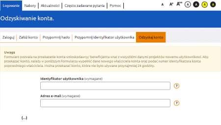 Numery znajdujące się w poszczególnych częściach pola Identyfikator konta wnioskodawcy/ beneficjenta należy odkryć klikając obrazek oka znajdujący się po prawej stronie każdego pola.