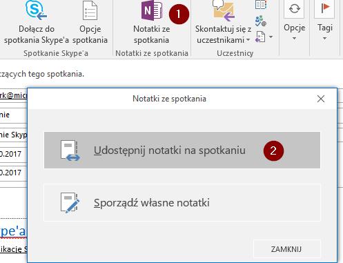 1.4.2 Przygotowanie notatek Przygotowywanie notatek przed spotkaniem, dodawanie notatek do spotkania, podsumowanie spotkania, kolejne kroki przydzielanie zadań.