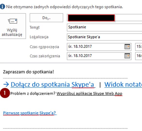 1.4.3 Dzielenie się informacją w trakcie spotkania Łączenie się do spotkania z kalendarza, Skype, przeglądarki i