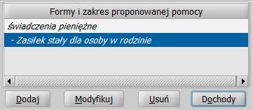 Przycisk otwiera okno: Jako Rodzaj pomocy prezentowana jest pozycja planowanej pomocy, która została wybrana z okna wywiadu, uzupełniona o ewentualny planowany okres przyznania, jeśli został podany.