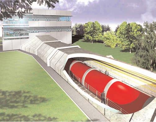 Wizualizacja projektu liniaka elektronowego dla lasera na swobodnych elektronach na terenie Parku Naukowo Technologicznego Świerk Wizualizacja projektu synchrotronu w krakowskim krajowym centrum