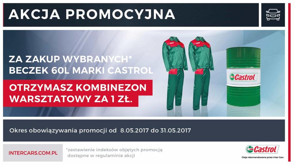 Wybrane oleje Castrol 60L Kupuj wybrane beczki 60L Castrol i otrzymaj kombinezon warsztatowy za 1 zł.