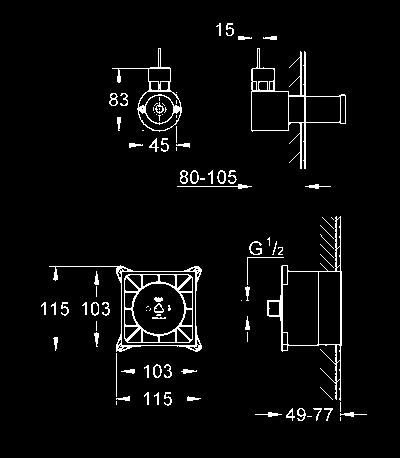 60 x 60 x 12 mm wymaga zestawu do zabudowy podtynkowej (29 074 000) - zamawiany osobno 29 074 000 353,00 GROHE F-digital