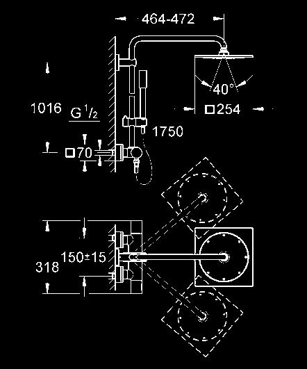 regulacją za pomocą przesuwnego uchwytu prysznicowego (12 140 000) wąż prysznicowy Silverflex 1750 mm (28 388 000) głowica termostatyczna z GROHE TurboStat GROHE CoolTouch GROHE One-Click Showering -