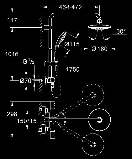 EUPHORIA PRYSZNICOWE 27 296 001 chrom 603,00 Euphoria System 180 System prysznicowy z termostatem do montażu ściennego poziome obrotowe ramię 450 mm termostat natynkowy z funkcją Aquadimmer