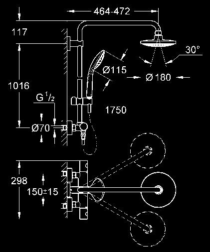 EUPHORIA PRYSZNICOWE 27 296 001 chrom 603,00 Euphoria System 180 System prysznicowy z termostatem do montażu ściennego poziome obrotowe ramię 450 mm termostat natynkowy z funkcją Aquadimmer