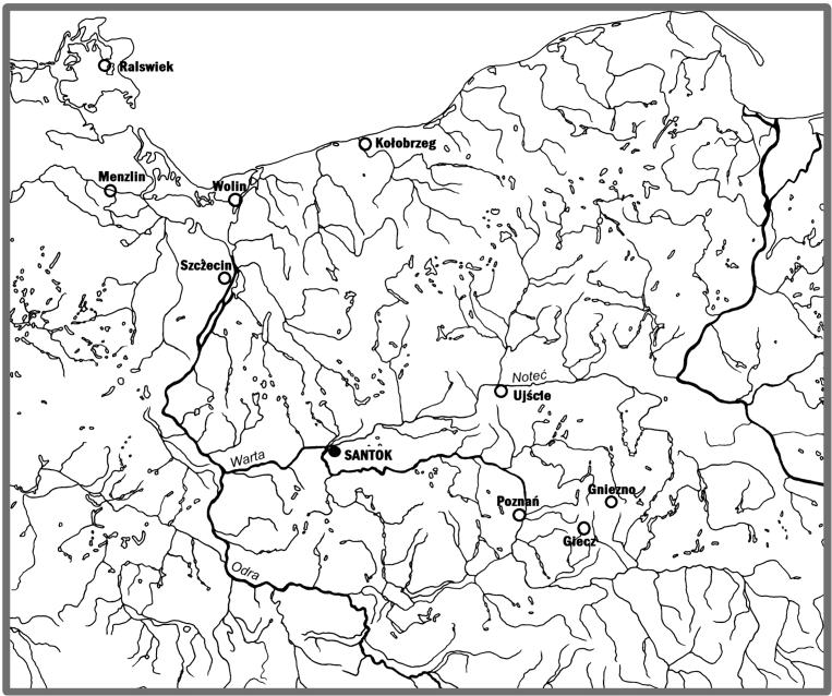Ryc. 1. Lokalizacja Santoka na tle ziem polskich, oprac. K. Zamelska-Monczak Fig. 1. Location of Santok against the background of Polish territory, prepared by K.