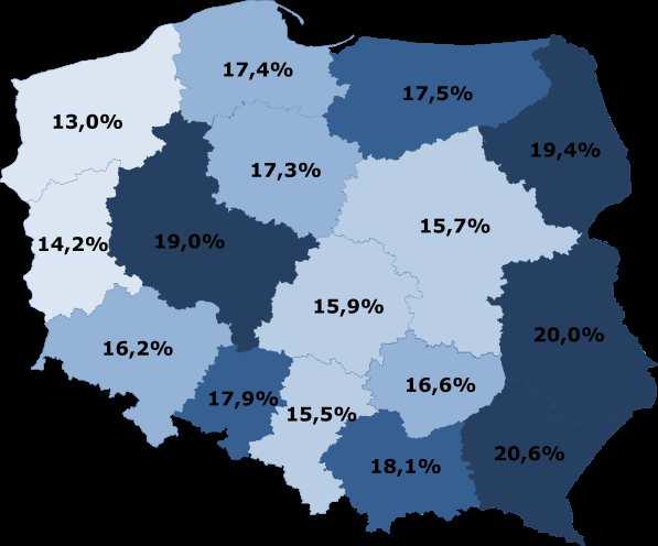 liczbą zabitych/100 wypadków, osiągnęła wartość 15, co plasuje region na drugim najgorszym miejscu pod względem