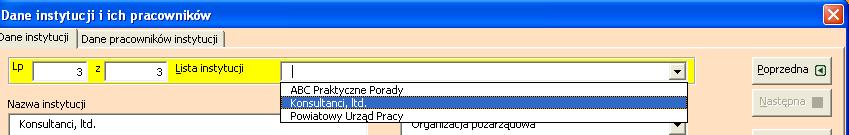 Swobodne poruszanie się po wszystkich kartach wypełnionych zarówno dla instytucji, jak i poszczególnych pracowników obejmowanych wsparciem w ramach danej instytucji moŝliwe jest poprzez rozwijaną