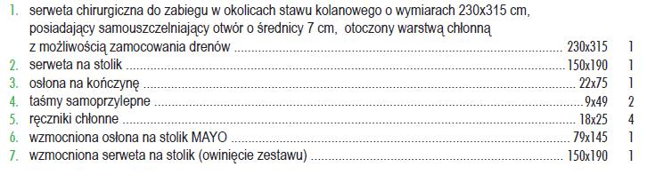 Pytanie 122 Dotyczy: Pakiet 11 poz.2 Czy Zamawiający dopuści możliwość zaoferowania sterylnego zestawu do zabiegów operacji na kończynie o składzie: Pozostałe wymagania zgodnie z SIWZ.