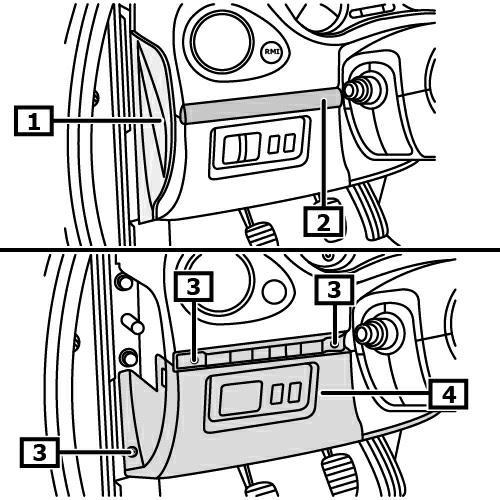 Demontaż: Rysunek 1 Odblokować dźwignię nastawczą - kolumny kierownicy. Dezaktywować system poduszek powietrznych. Obserwować pozycję zamontowania łącza EOBD. Ustawić kierownicę w pozycji środkowej.