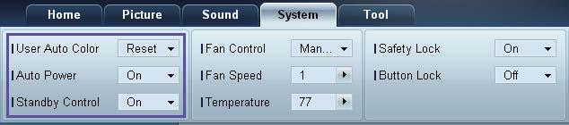 Ogólne User Auto Color Automatyczna regulacja kolorów ekranu. Opcja dostępna tylko w trybie PC. Auto Power Ustawianie automatycznego włączenia urządzenia.