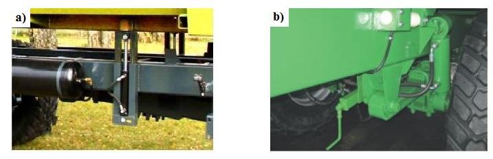 Rys 2. Sposoby podnoszenia nadwozia [10]: a) cylindry hydrauliczne zamontowane na ramie podwozia, b) hydrauliczne zawieszenie układu jezdnego.
