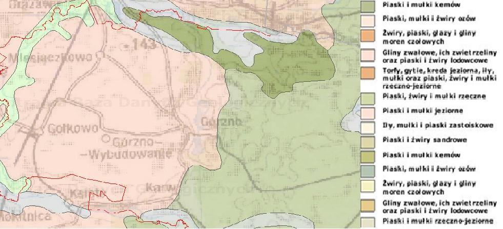 Rysunek 5. Położenie geologiczne Miasta i Gminy Górzno Źródło: Państwowy Instytut Geologiczny, Centralna Baza Danych Geologicznych, http://web3.