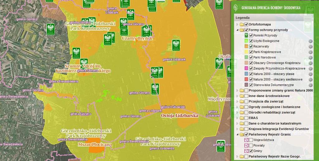 Rysunek 11. Obszarowe formy ochrony przyrody na terenie Miasta i Gminy Górzno Źródło: http://geoserwis.gdos.gov.