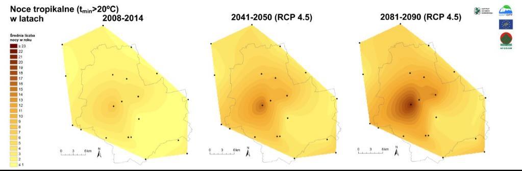 temperatura roczna w mieście będzie rosła o ok.