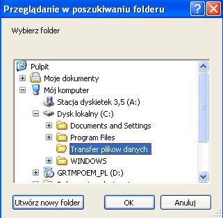 Wybierz folder Transferu danych i kliknij przycisk OK.