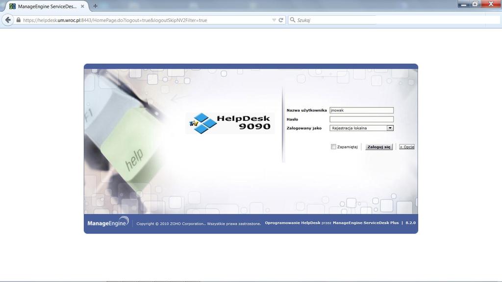 1) Logowanie do systemu http://helpdesk.um.