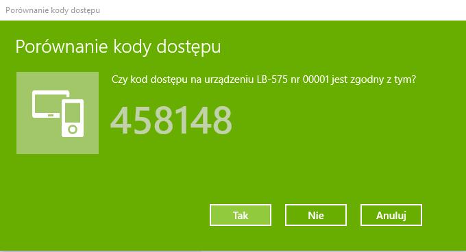 Instrukcja obsługi miernika LB-575 33 Na wyświetlaczu LB-575 powinien pojawić się ten sam kod dostępu: Należy potwierdzić kod dostępu w kolejności: o Najpierw w LB-575 poprzez naciśnięcie przycisku