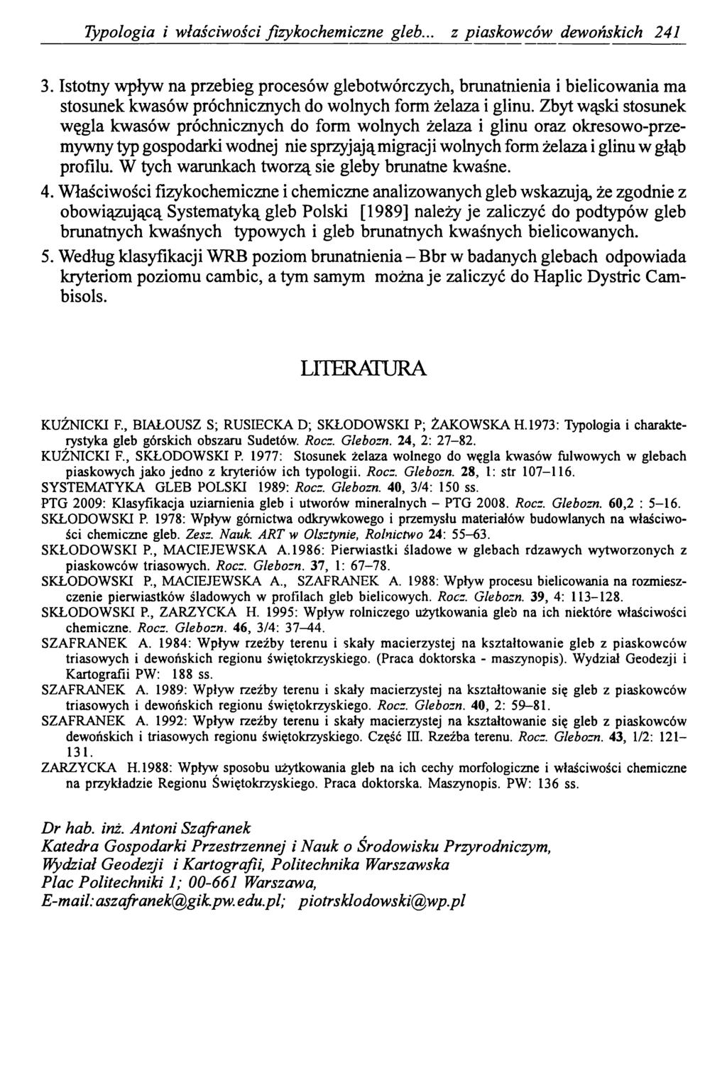 Typologia i właściwości fizykochemiczne gleb... z piaskowców dewońskich 241 3.