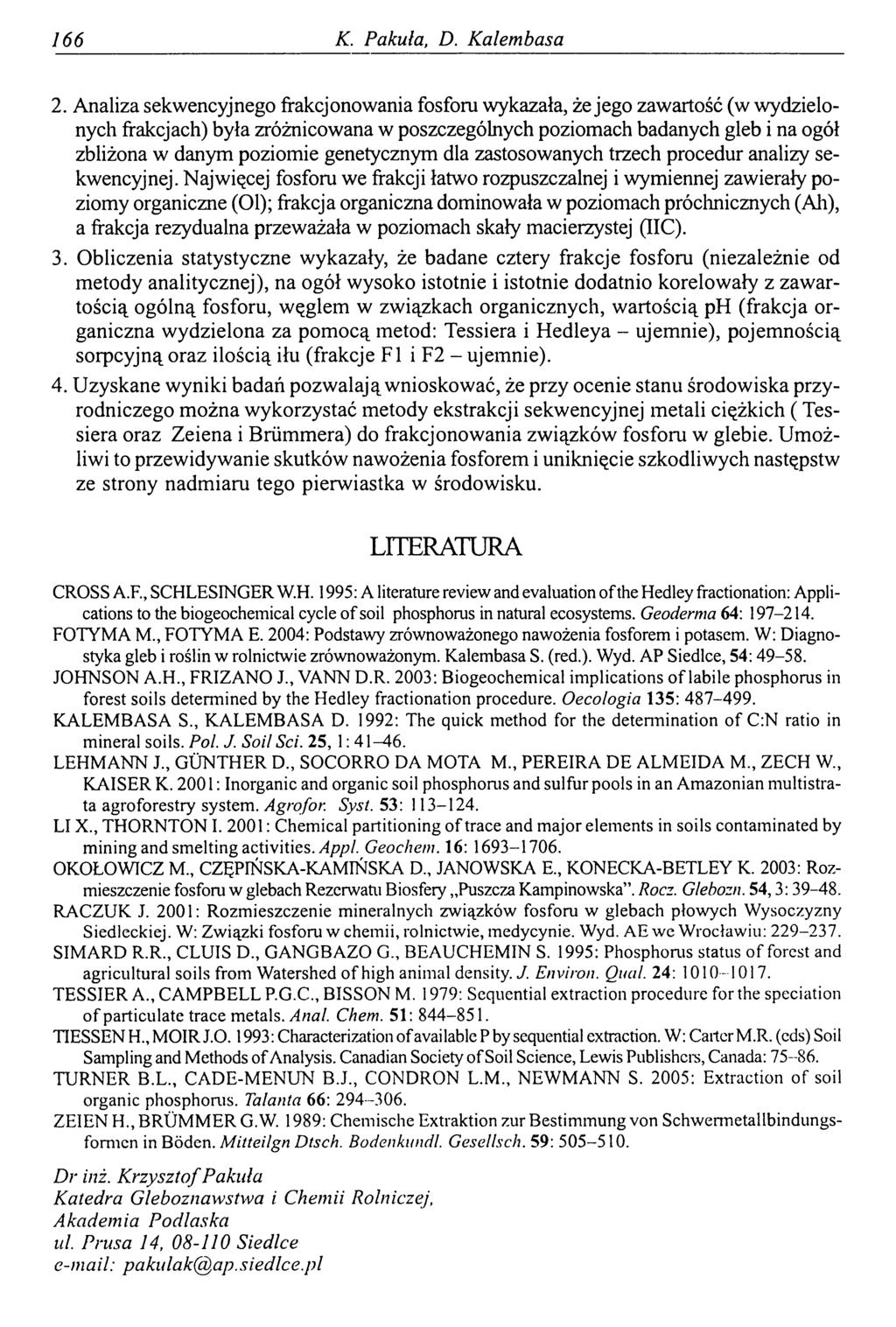 66 К. Pakuła, D. Kalembasa 2.