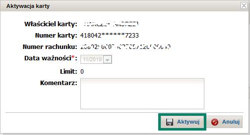 Karta 418042******7233 została aktywowana) a ikona nie będzie aktywna. Rozdział 9. Zastrzeżenie karty Uwaga! Zastrzeżenie karty jest operacją nieodwracalną.