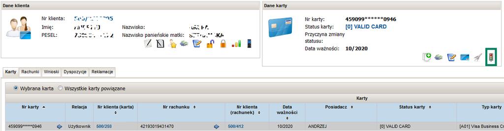 Rysunek 10.1 W oknie Zmiana statusu karty, w polu Nowy status wybierz z listy wartość [1] CALL ISSUER a następnie kliknij Zmień status (Rysunek 10.2). Rysunek 10.