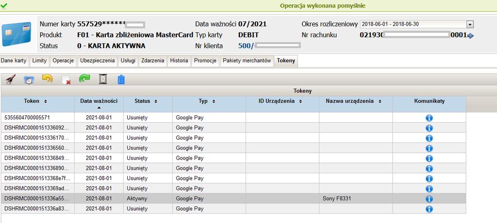Klient może natychmiast korzystać z tokena w celu dokonania płatności (w urządzeniu Klienta pojawi