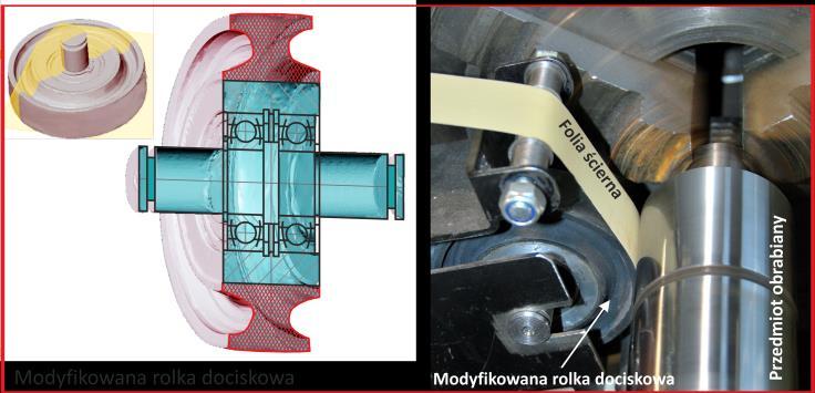 prototypu rolki dociskowej Model trójwymiarowy i rysunek prototypu rolki dociskowej o modyfikowanym