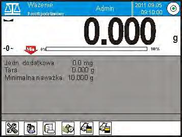 Ważenie z wykorzystaniem funkcji <MINIMALNA NAWAŻKA> Jeżeli podczas ważenia użytkownik chce uzyskać informację, czy dany pomiar znajduje się powyżej minimalnej naważki dla danego przedziału ważenia,