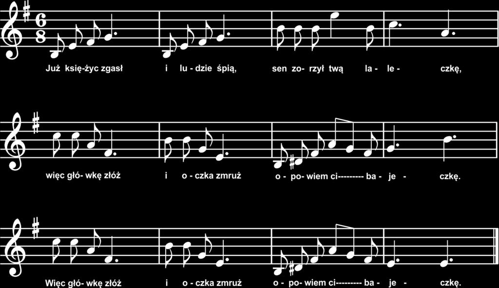 Melodia w piosence 139 Dalsze przykłady wykonasz już samodzielnie. Początek przykładów na pięciolinii zawiera trójdźwięk molowy I stopnia oraz sekwencję utrwalającą tonalność (oznaczone cyfrą 1).