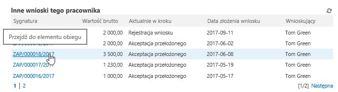 2.4. Nawigacja do elementu w Tabeli danych i Wierszu danych Dla atrybutów Tabela danych oraz Wiersz danych wprowadzono możliwość włączenia nawigacji do elementu obiegu w przypadku gdy