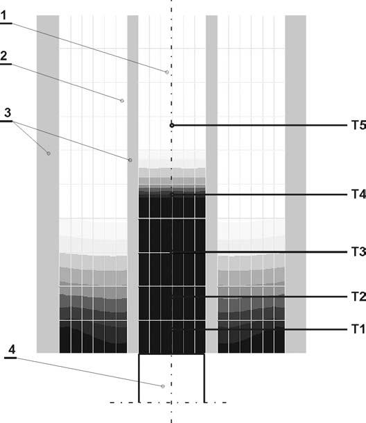 259 Rys.1 Pole temperatury na przekroju odlewu próbki φ30 mm i izolatora cieplnego Fig.