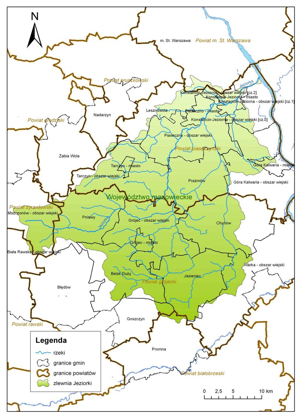 Dziennik Urzędowy Województwa Mazowieckiego 8 Poz. 6658 Granice hydrograficzne zlewni rzeki na tle podziału administracyjnego Załącznik Nr 2 do Rozporządzenia Nr 7/205 z dnia 30 czerwca 205 r.