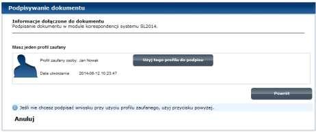 Następnie wybierz profil, którego użyjesz do podpisu dokumentu.