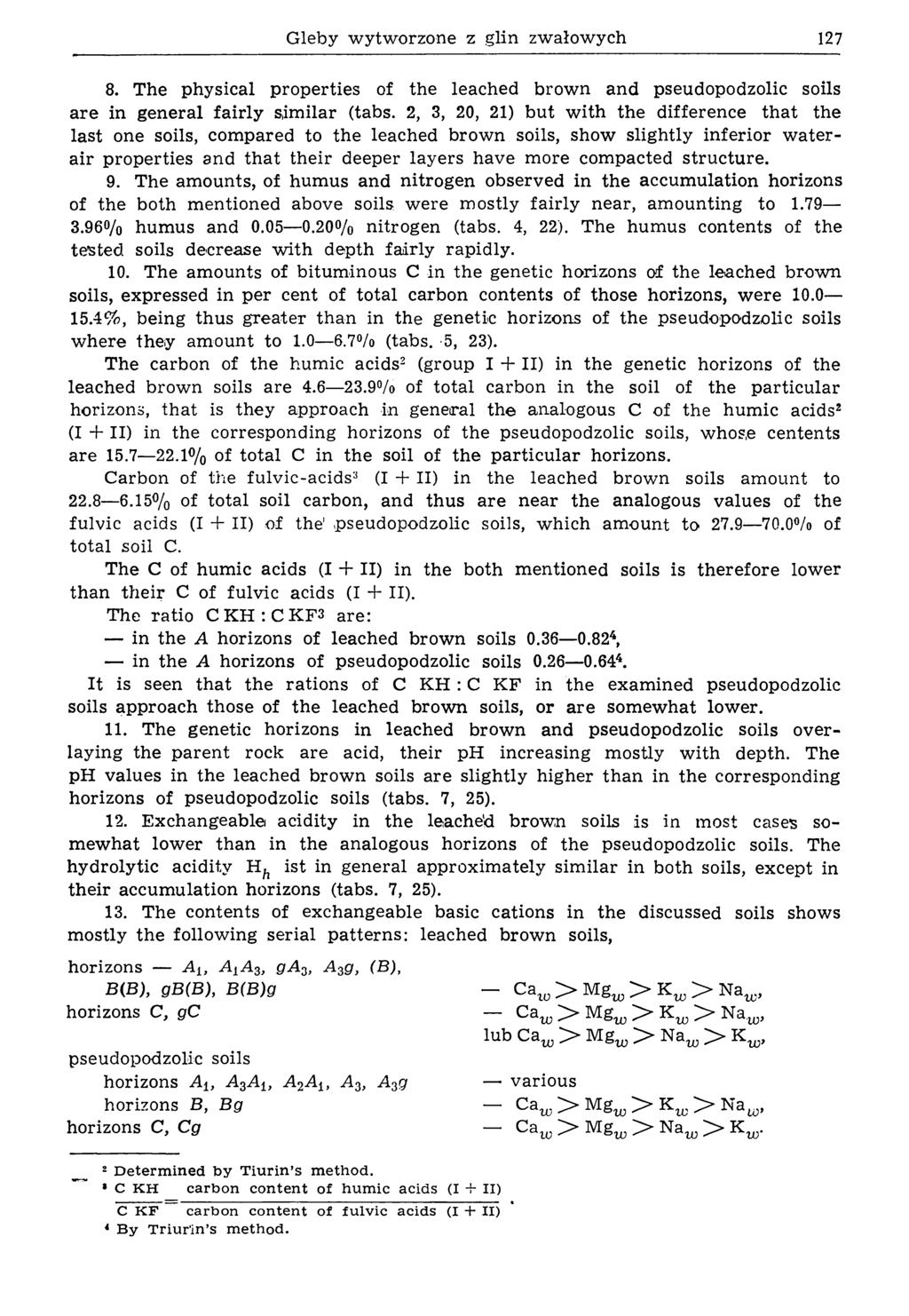 G leby w ytw orzone z glin zwałow ych 127 8. The physical properties of the leached brow n and pseudopodzolic soils are in general fairly sim ilar (tabs.