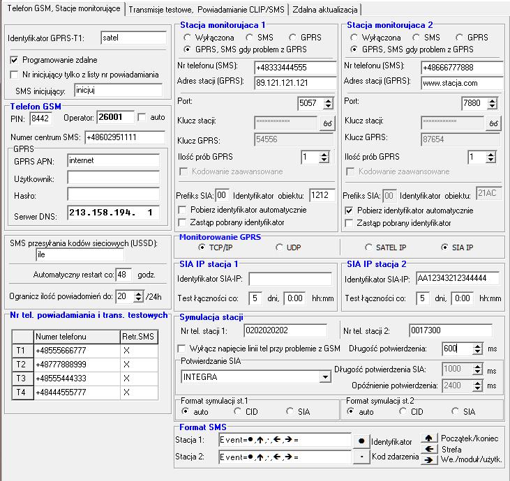 SATEL GPRS-T1 9 auto jeżeli opcja jest włączona, moduł automatycznie będzie się logować do sieci operatora karty SIM. Numer centrum SMS numer telefoniczny centrum zarządzającego wiadomościami SMS.