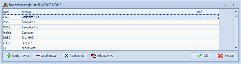 wybranej inwentaryzacji: w nim