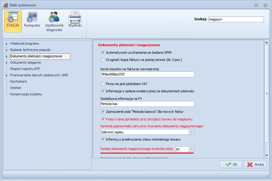 systemowych musi być ustawiony Rodzaj dokumentu magazynowego inwentaryzacji : Rozliczenie wyrównuje stan magazynu w