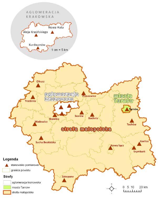 2.1. Roczna ocena jakości powietrza w strefie małopolskiej Ocena jakości powietrza w województwie małopolskim w 2013 roku została wykonana według zasad określonych w art.