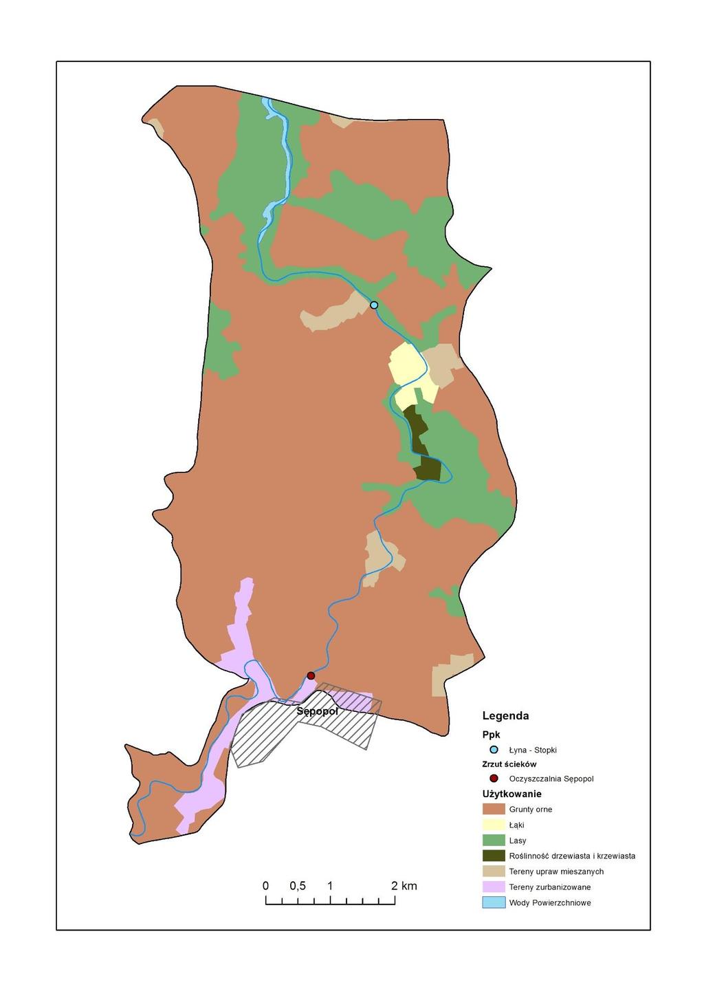 Mapa.. Użytkowanie terenu i zrzuty ścieków w