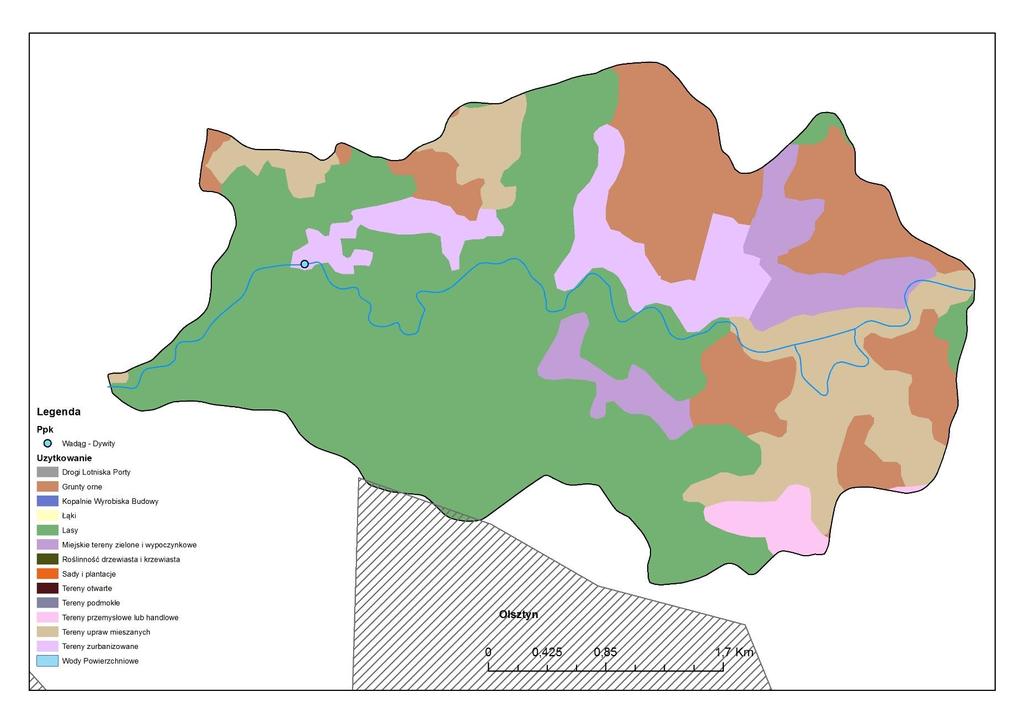 Mapa.. Użytkowanie terenu w zlewni jcwp