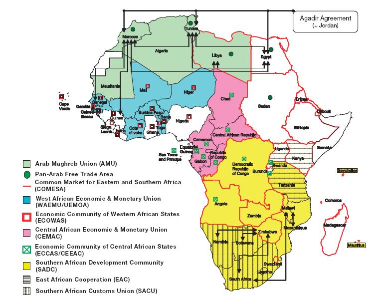 Wewnątrz regionalne umowy w Afryce Źródło: http://www.