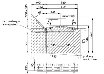 napowietrzająca - dla 2 osób Leżanka napowietrzająca 250 mm pojedyncza - element do zabudowy Element do zabudowy z brązu na dwie leżanki, z orurowaniem z PVC i zestawem montażowym nr zamówienia
