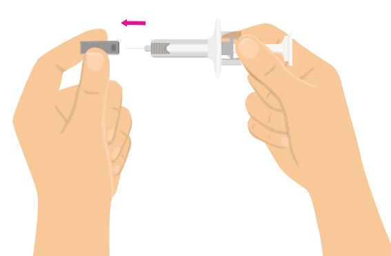 5. Zdjąć nasadkę igły Ostrożnie zdjąć nasadkę igły.