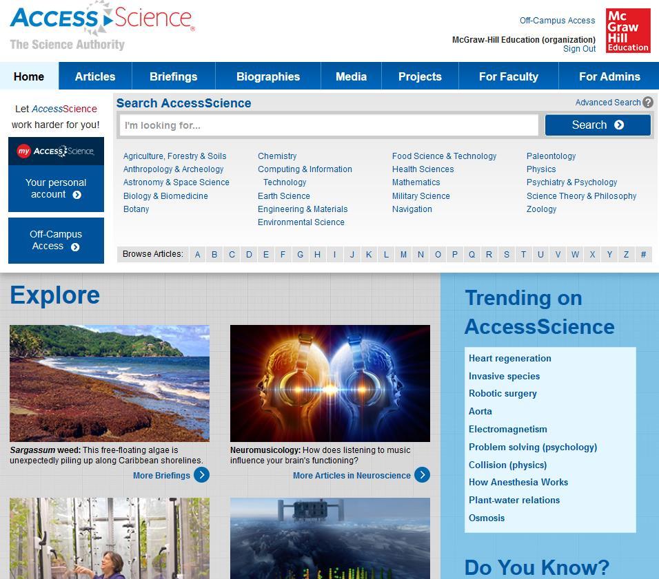 Access Science to najpopularniejsza multimedialna baza wiedzy - encyklopedia nauki i technologii dla: studentów kadry dydaktycznej