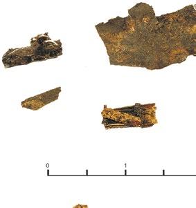 11. nr inw. 60/08. Osiem drobnych fragmentów kaptorgi prostokątnej; największe ważą ok. 0,10 g, dł. do 1,6 cm (ryc.