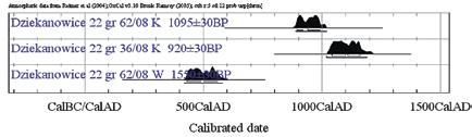 Ryc. 34. Wykres datowań 14 C Fig. 34. The graph of the 14 C analysis results Tabela 4.