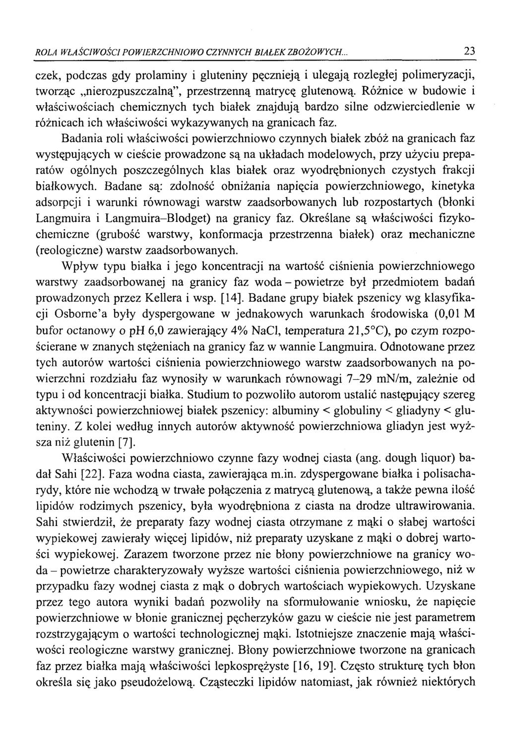 ROLA WŁAŚCIWOŚCI POWIERZCHNIOWO CZYNNYCH BIAŁEK ZBOŻOWYCH.