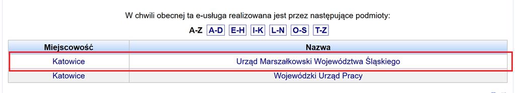 Nastąpi przekierowanie do strony Karta usług.